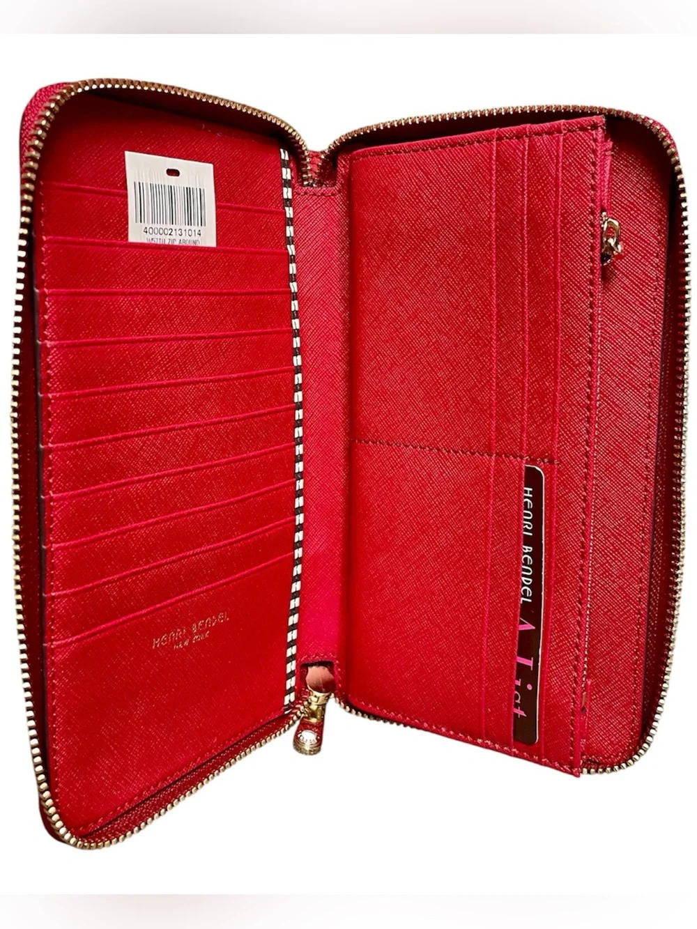 Henri Bendel Red Pebbled Leather Continental Zip Around Organizer Wallet NEW - Picture 7 of 11
